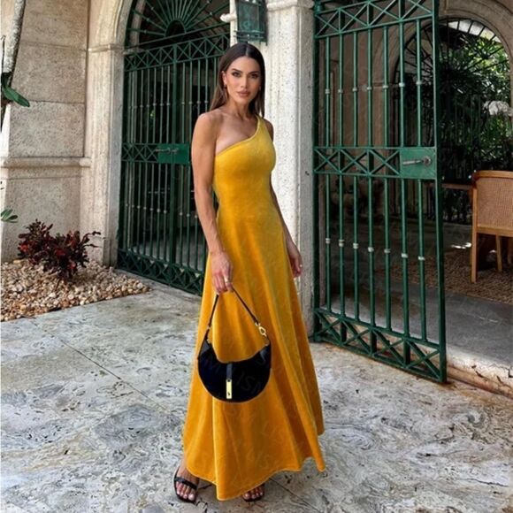 NWT Polo by Ralph Lauren Stretch Velvet One Shoulder Dress M - Picture 3 of 10